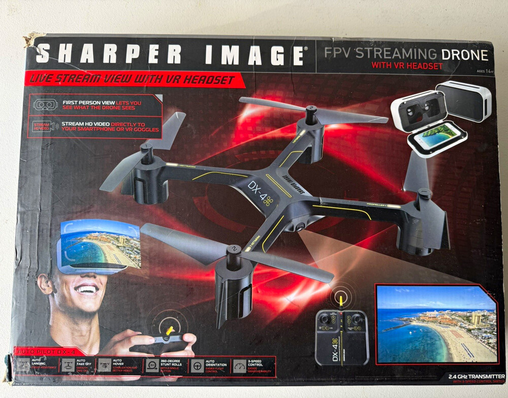 Sharper Image DX-4 FPV Streaming Ready-to-Fly Drone w/ VR Headset & Controller